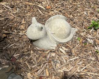Concrete garden snail statue, weathered stone finish