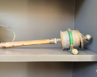 Antique Tibetan Handheld Prayer Wheel with Original Prayer Scroll