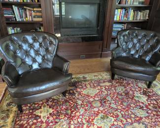Two Wing back leather chairs (Rug for sale)