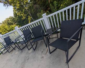 Outdoor chairs with table and end tables
