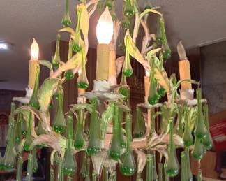 WORKING Mercury Green Glass Drop Chandelier