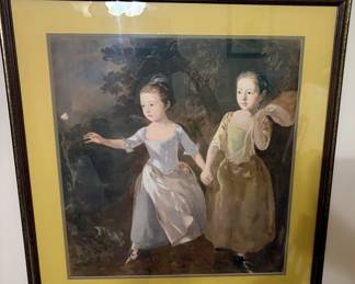 framed print of The Painter's Daughters Chasing a Butterfly, a famous oil painting by Thomas Gainsborough from 1756