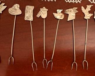 vintage Mexican sterling silver or alpaca silver hors d'oeuvre cocktail picks set of 12