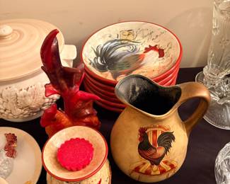 Rooster bowls and candle