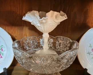Cut glass and milk glass 