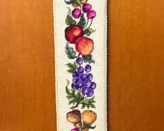 vintage fruit needlepoint bell pull tapestry with decorative brass hardware