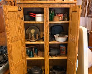 Cast iron, enamel pans, antique and vintage kitchen items 