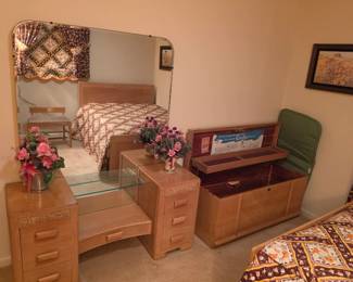 Blond vanity dresser and cedar chest
