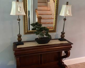 Empire revival style console table with marble top.