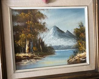 lakeside mountain painting