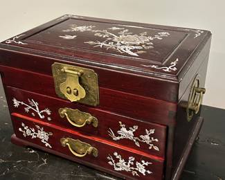 Asian Inspired LARGE Jewelry Box with Brass