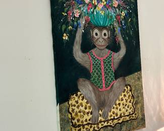 Monkey Oil Painting by Karen Jamison