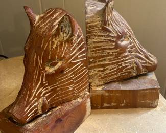 Pair of Hand Carved Wild Boar Bookends