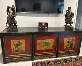 LARGE ASIAN CHEST with Hand Painted Doors