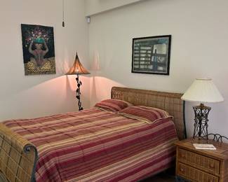 Queen Size Rattan and Metal Bed