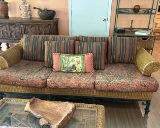3 Seat Rattan and Iron Sofa