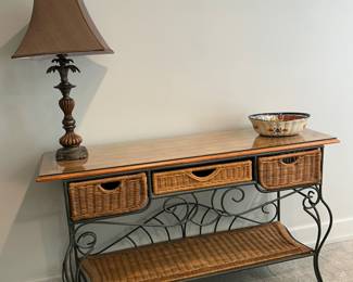 Iron and Rattan Long Table/Server