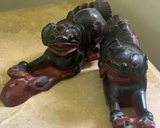 Hand Carved Foo Dog Bookends