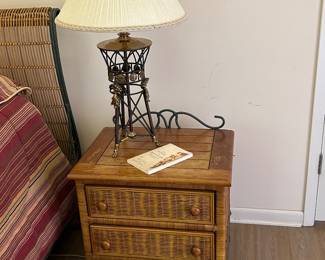 Bed side table - rattan and iron