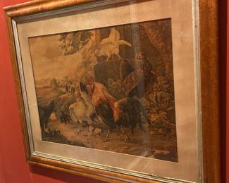 Antique Rooster/Chicken Print in antique frame