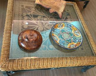 Square Rattan and Iron Coffee Table