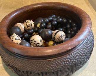 Hand Carved Wooden Bowl with elephants