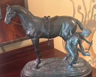 LARGE Heavy Horse being Shoed!  Appears to be bronze