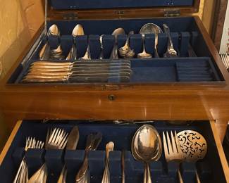Antique Silver Flatware in Super Wooden Box