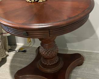 Round Side Table with Carved Base