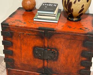 Asian Inspired Red Chest with Black Iron Hardware
