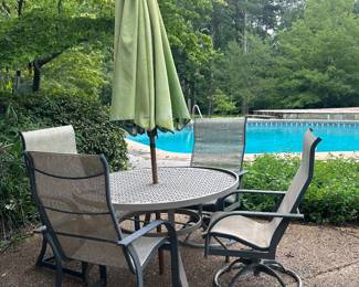 Poolside Table, Chairs, and Umbrella