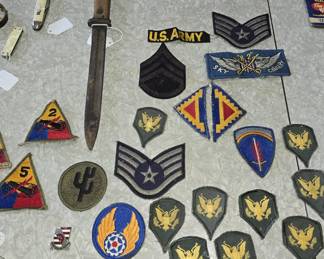 MILITARY PATCHES & GERMAN EICHMANN WW2 BAYONET