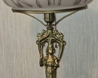 FIGURAL IRON LAMP w/HANDEL? SHADE