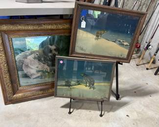 Lone Wolf prints and large antique print of child and dog