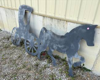 Large (yes, it is big!) metal cut-out of Amish buggy and horse