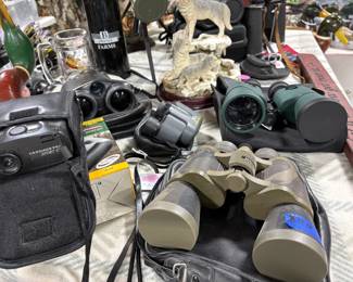 A selection of various brands and types of binoculars