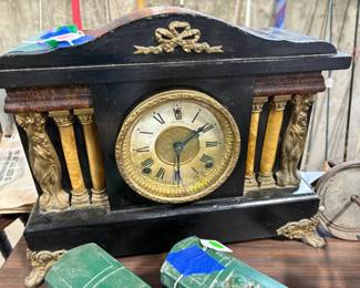 Antique shelf clock with Art Nouveau ladies by Seth Commons