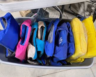 Life vests in varied sizes