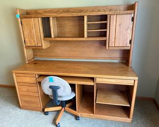 Wooden desk, office chair