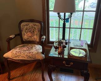 Victorian Louis XV parlor chair, Thomasville clawfoot endtable