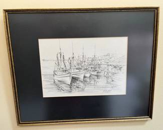 103 James F. Murray Shrimp Boats At Alabama Original Pencil Artwork