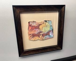 103 Ginny Hogan Wild Red Horses Bull Original Petroglyph Painting