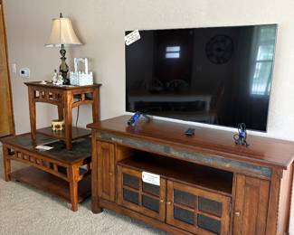 Samsung TV, entertainment center, coffee, table, side table
