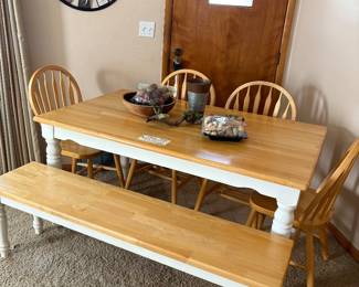 Great kitchen table with four chairs and bench