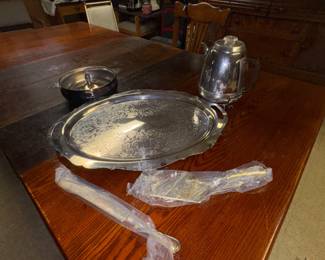 25th anniversary silverplate serving dish / cake knife & server