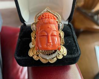 18k large coral ring