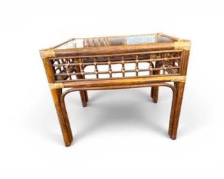 75 VintageBambooRattanSideTablewGlassTop