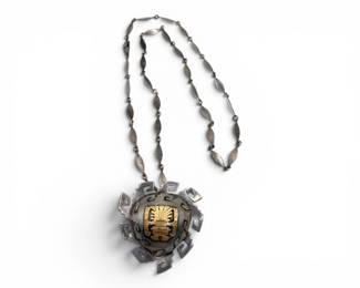 3 SterlingSilver18KIncanStylePendantBroochNecklace262g