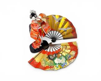 113 JapaneseGeishaDollDecorativeFoldingFanCollection