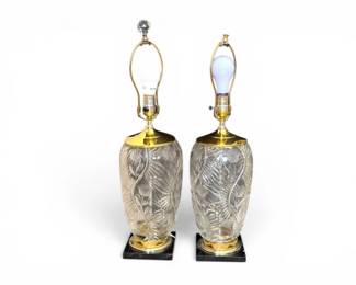 183 PairofHeavyCrystalTableLampswMarbleBases